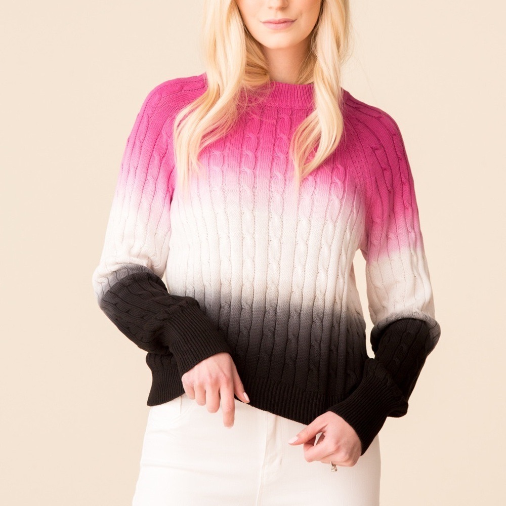 Veda Womens Pink Cream Black Ombre Cable Knit Cotton Sweater Size M